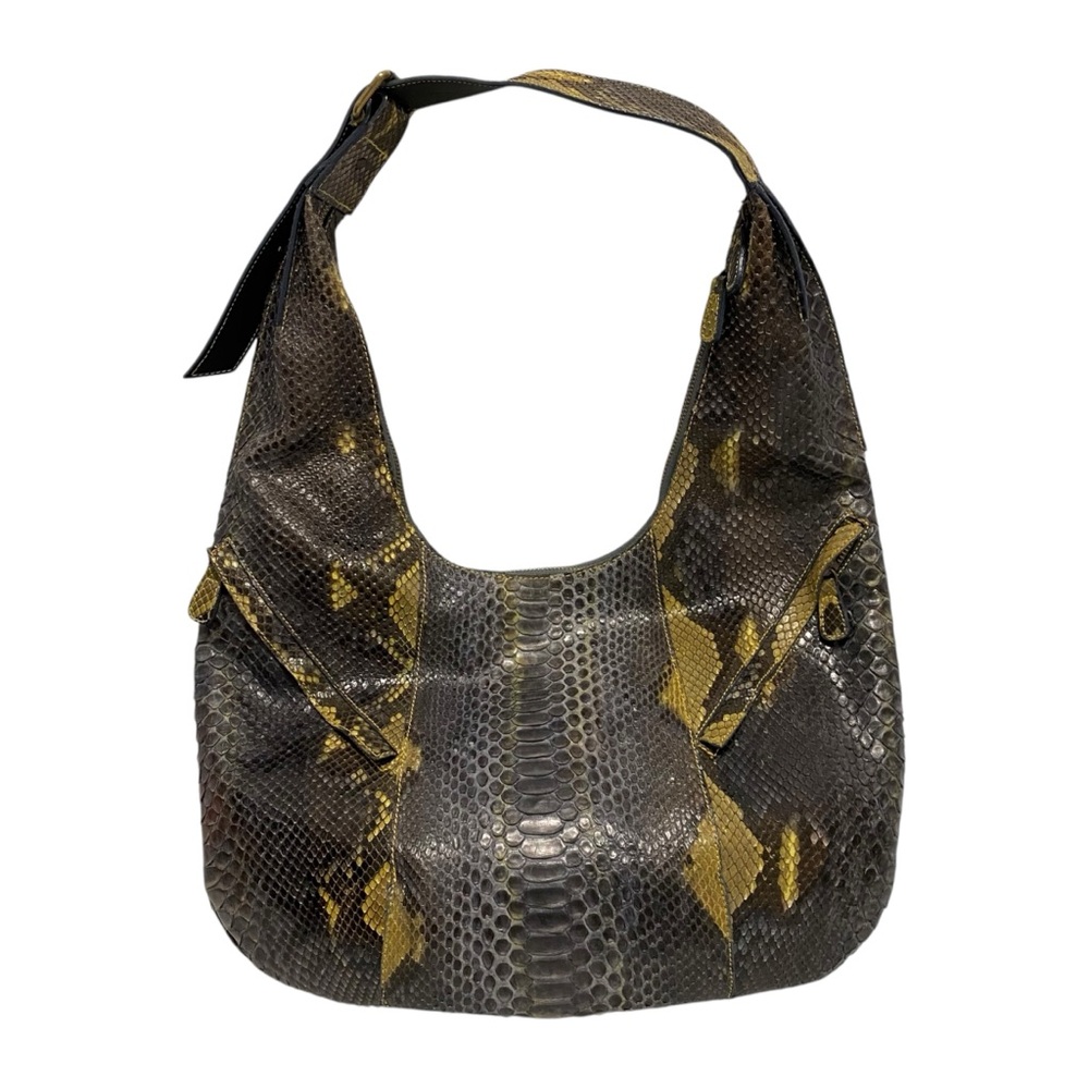 Paolo Bentini Gray/Green Textured Reptile Print Handbag